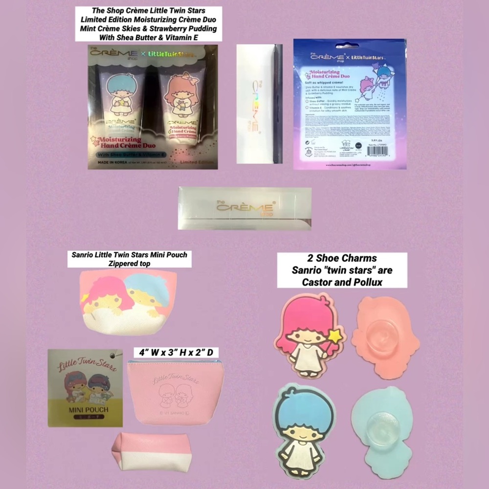 Sanrio Hello Kitty Twin Stars Lot 2 Moisturizer Cremes Mini Pouch 2 Shoe Charms